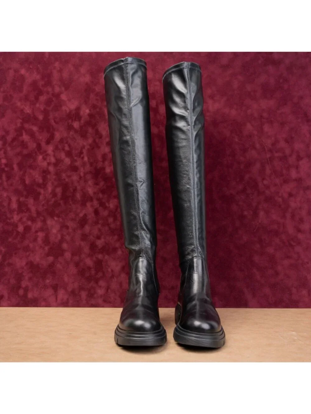 Paul Green Women Osborne Black Leather OTK Fashion Platform Boots 9.5US 7AU